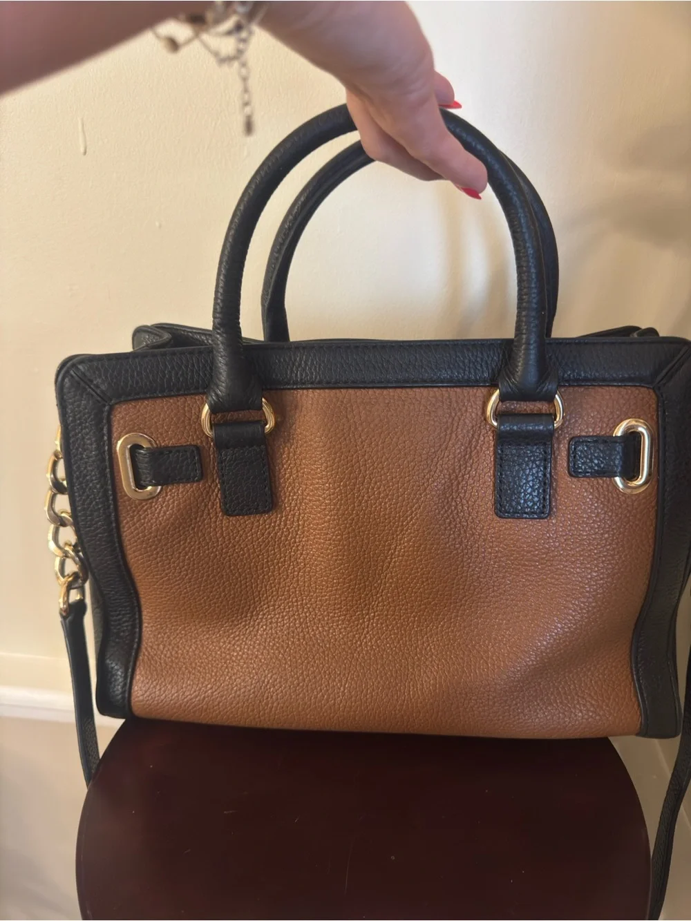 Vintage Michael Kors Black & Brown Pebbled Leather Messenger Satchel